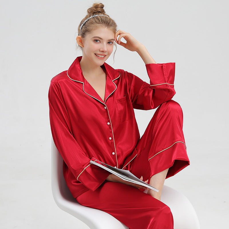 Französisches Damen-Pyjama-Set aus Eisseide, langärmelig