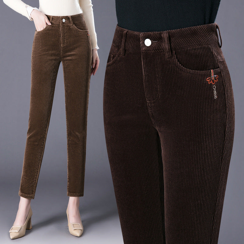 Kord-Hose, gerade geschnitten, High-Waist, gefüttert