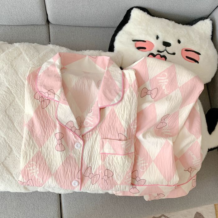 Damen-Pyjama-Set mit Reverskragen, Langarm