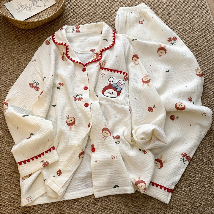 Damen-Pyjama-Set aus 100% Baumwolle, langärmelig