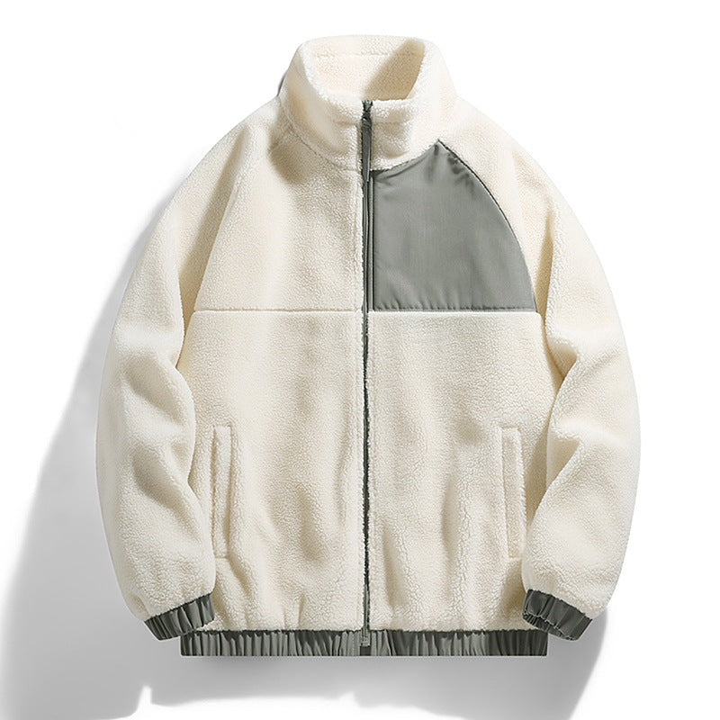Unisex Lammfell-Jacke mit Stehkragen, gefüttert