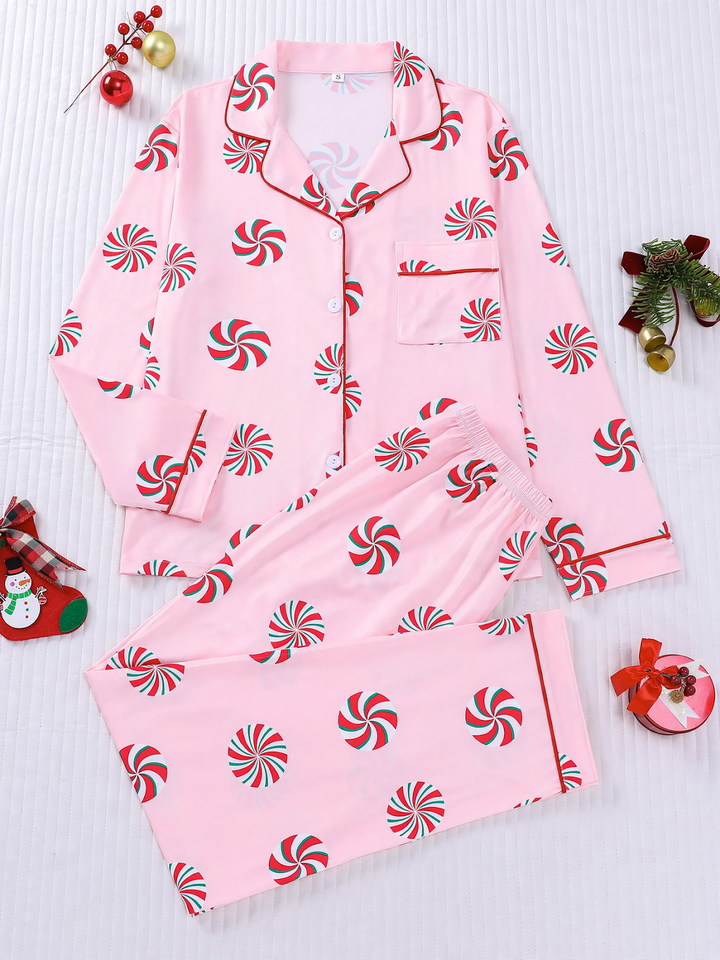 Damen-Pyjama-Set, Langarm, Weihnachtsmotiv