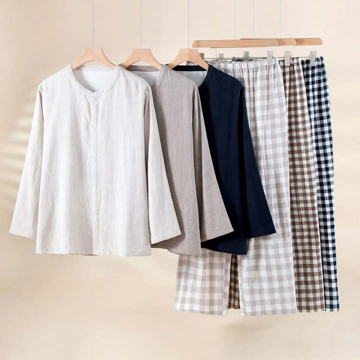 Herren-Schlafanzug aus Baumwollgaze, schlichtes Design
