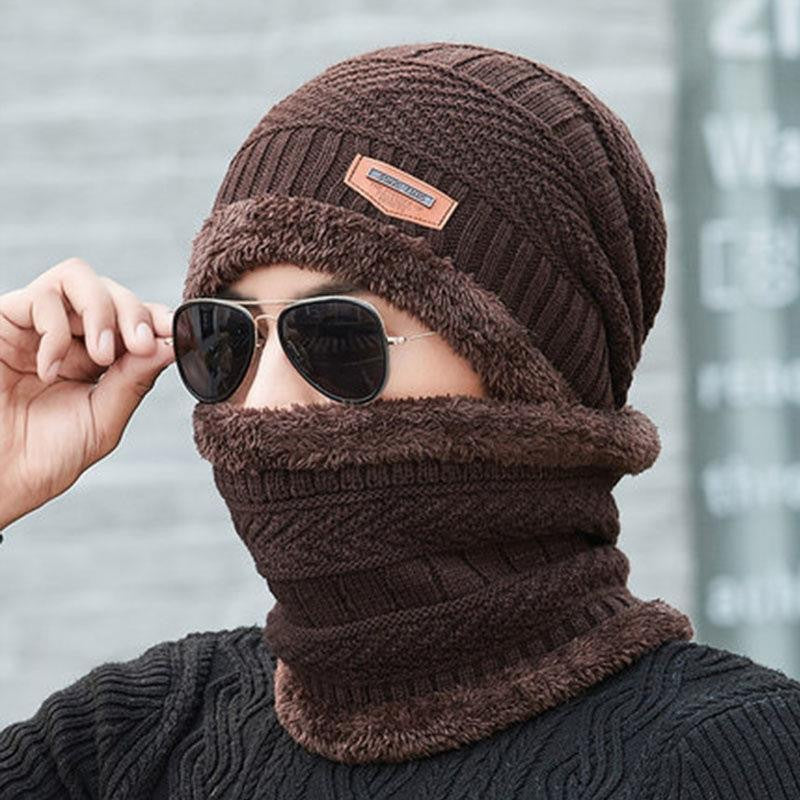 Gefüttertes Strickmützen- und Schal-Set für Herren
