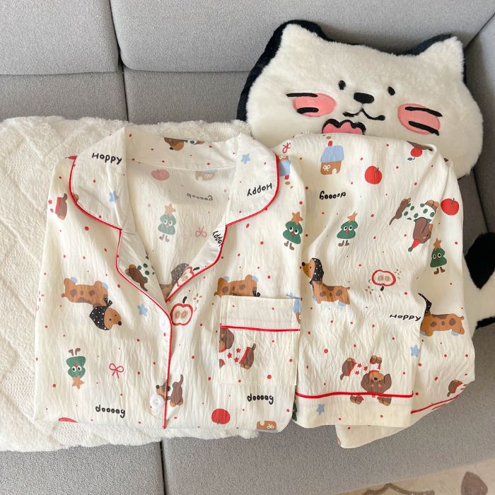 Damen-Pyjama-Set mit Reverskragen, Langarm