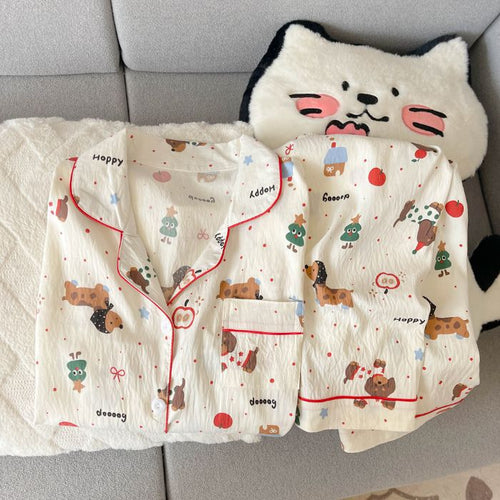 Damen-Pyjama-Set mit Reverskragen, Langarm