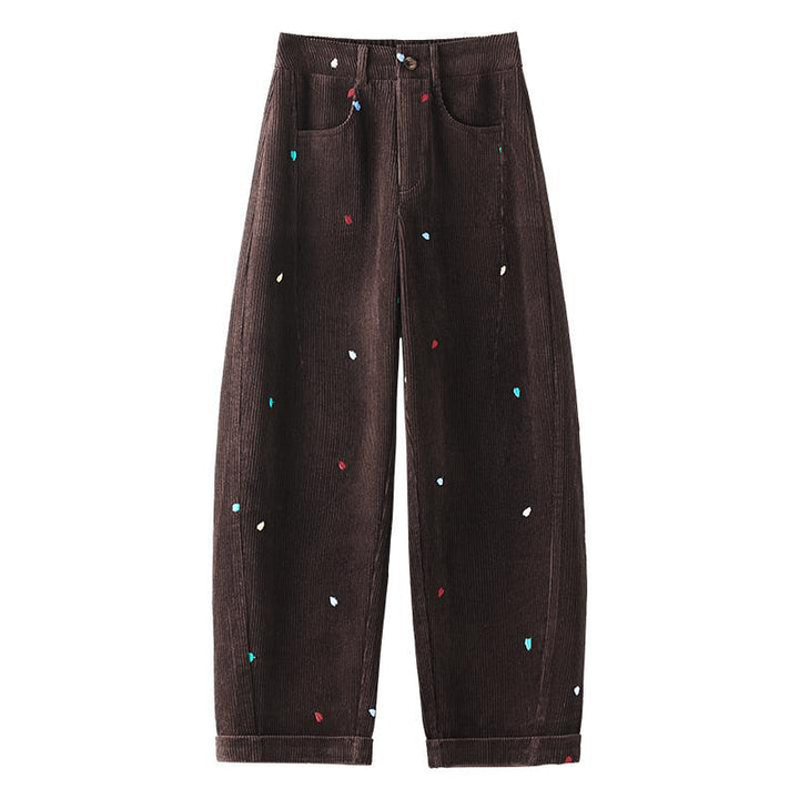 Damen-Cordhose, hoch geschnitten, bestickt