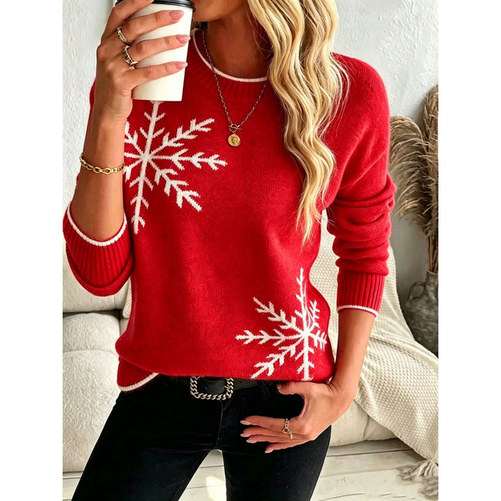Damen-Strickpullover mit Schneeflocken-Jacquard