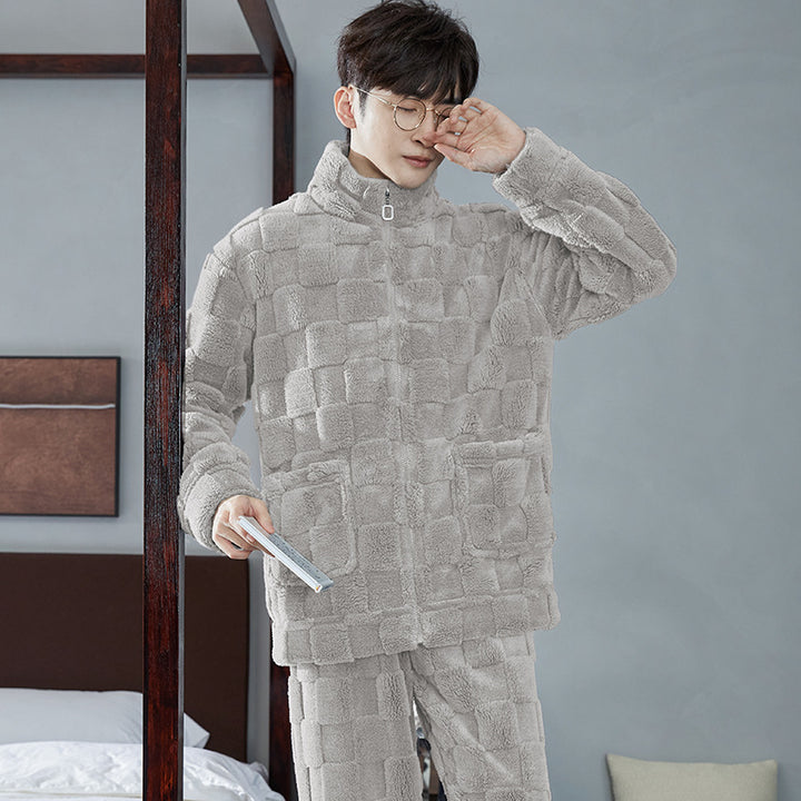 Paar-Pyjama-Set aus Korallenfleece, gefüttert, mit Reißverschluss