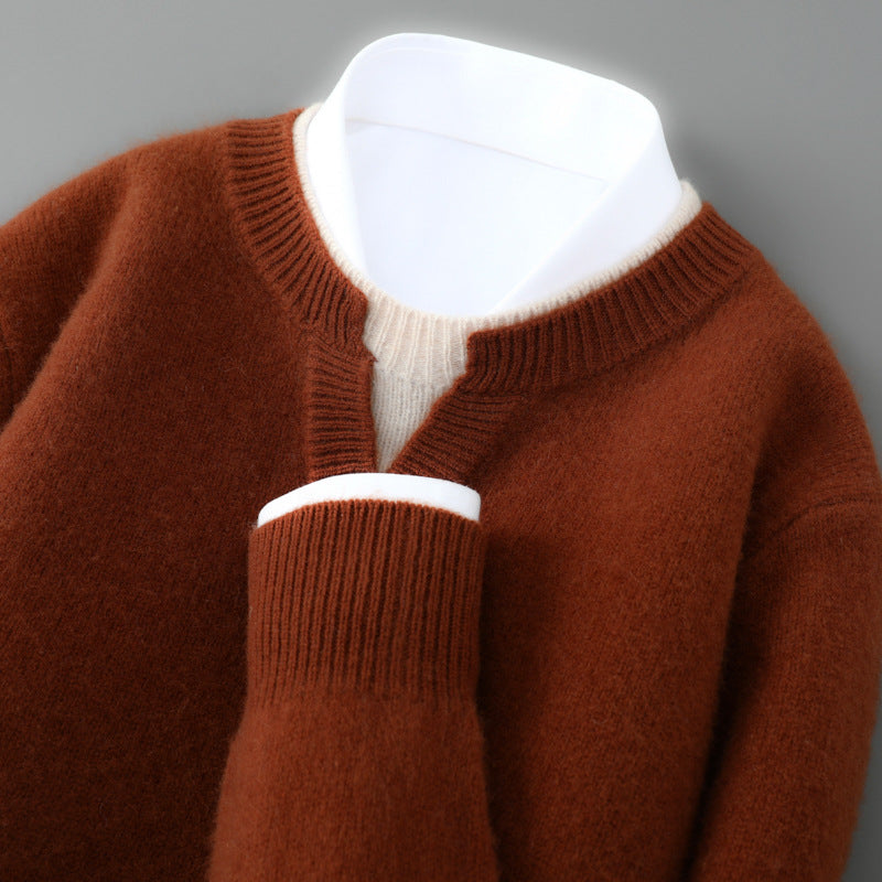 Herren-Wollpullover, Rundhals, dick gestrickt