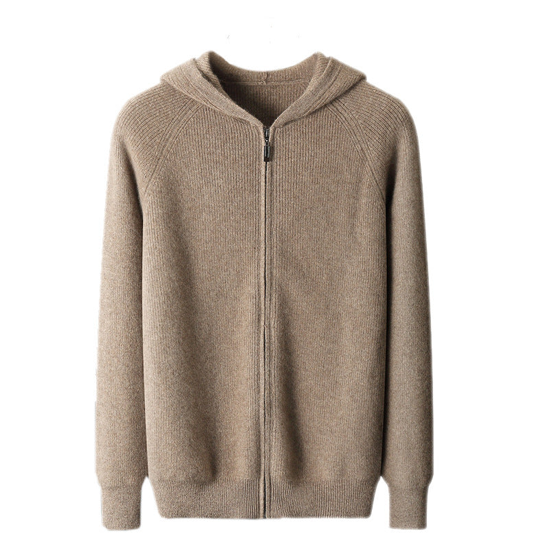Herren-Strickjacke mit Kapuze, 100% Wolle