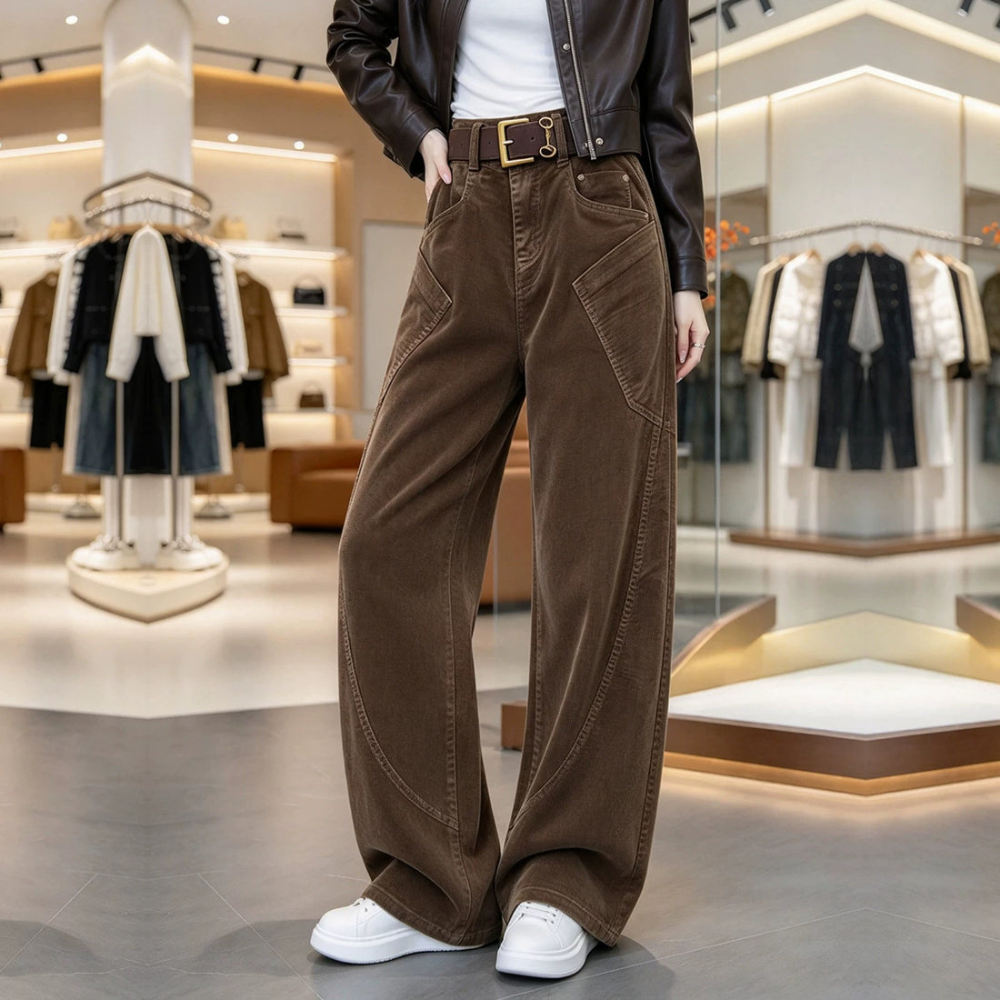 Retro-Cordhose mit hohem Bund, weit geschnitten