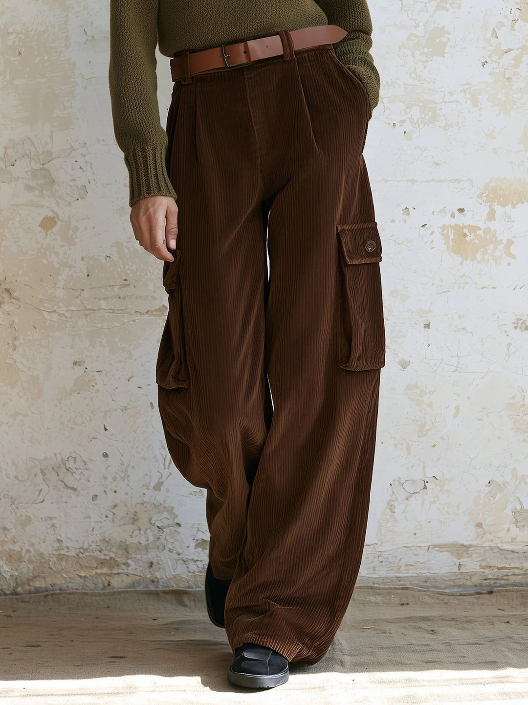 Vielseitige Cord-Cargohose mit hohem Bund