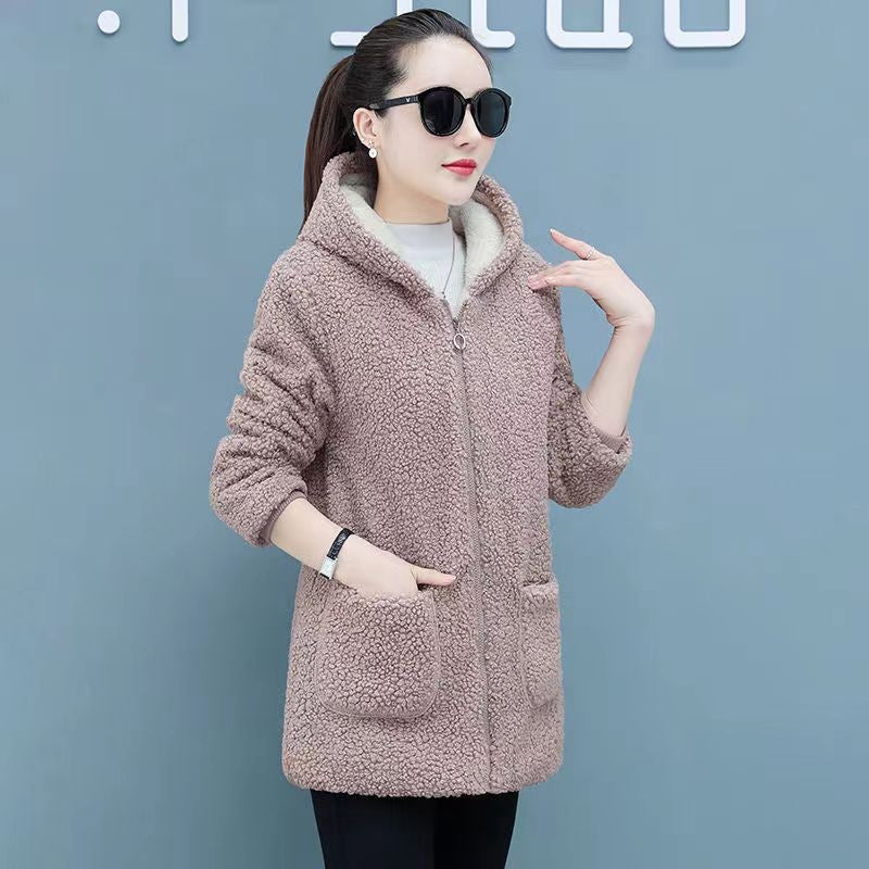 Locker Cardigan-Mantel mit Teddyfleece, mittellang