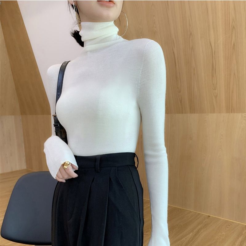 Damen-Rollkragenpullover, schmal geschnitten, Langarm