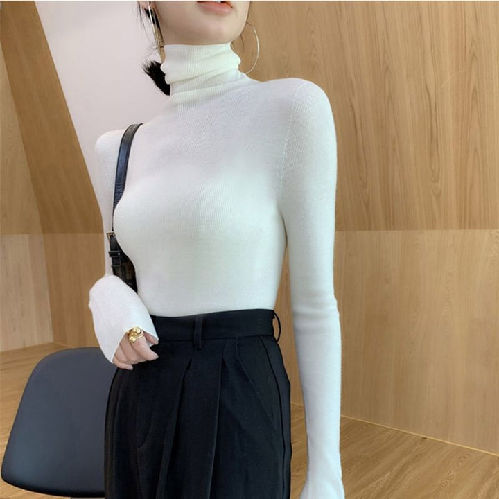 Damen-Rollkragenpullover, schmal geschnitten, Langarm