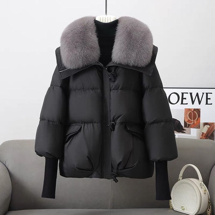 Kurze Damen-Winterjacke mit Webpelzkragen, wattiert