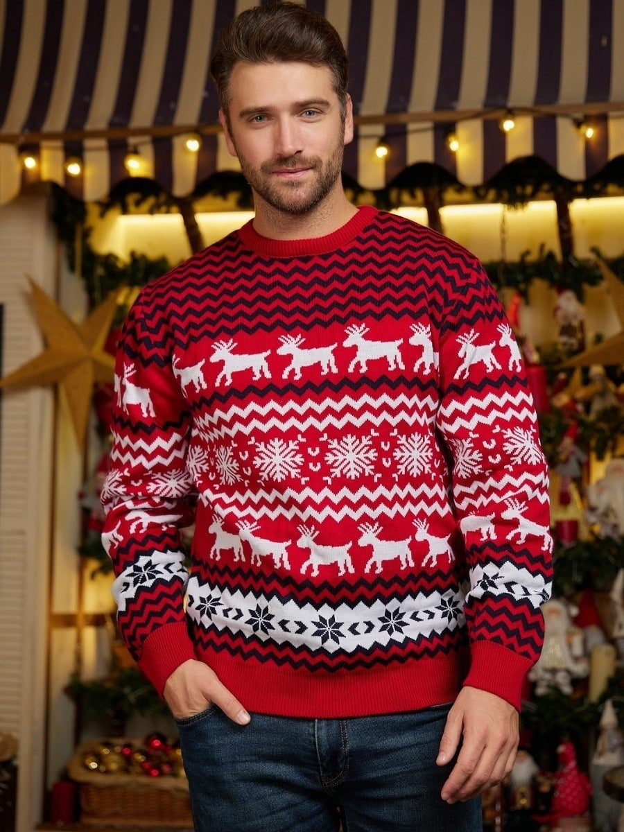 Weihnachtlicher Partner-Strickpullover mit Rentier-Jacquard