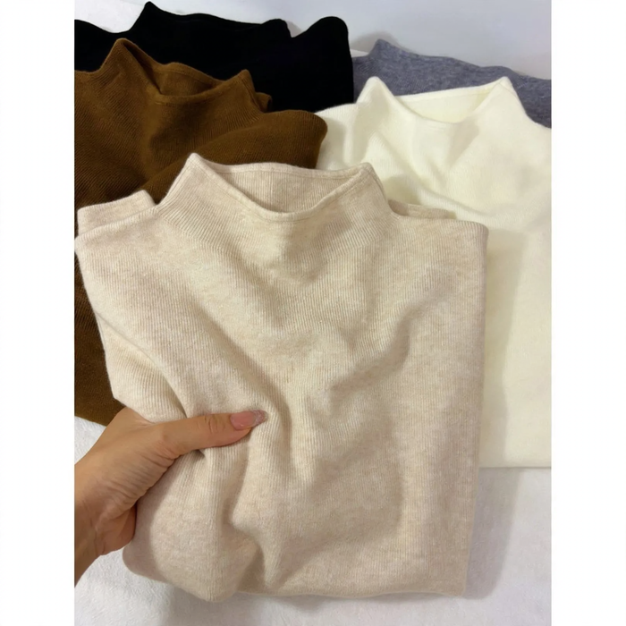 Damen-Strickpullover mit Stehkragen, einfarbig
