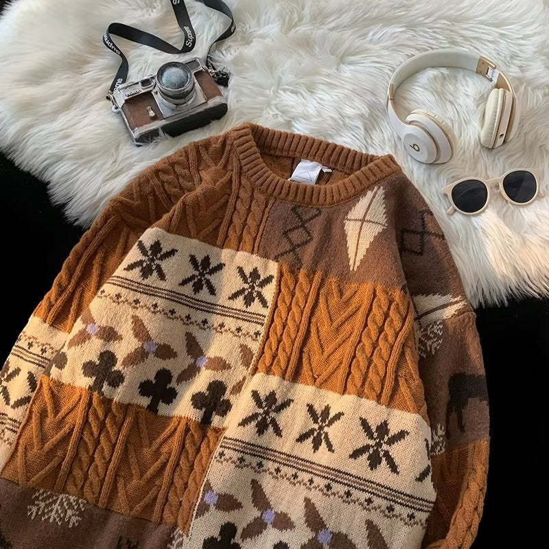 Retro-Strickpullover mit Kontrastmuster