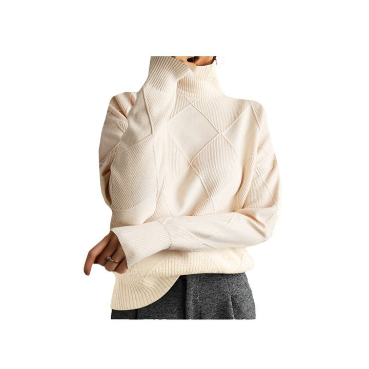Damen-Strickpullover mit hohem Kragen, einfarbig