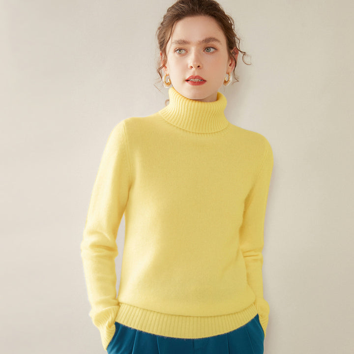 Damen-Rollkragenpullover aus Wolle, einfarbig