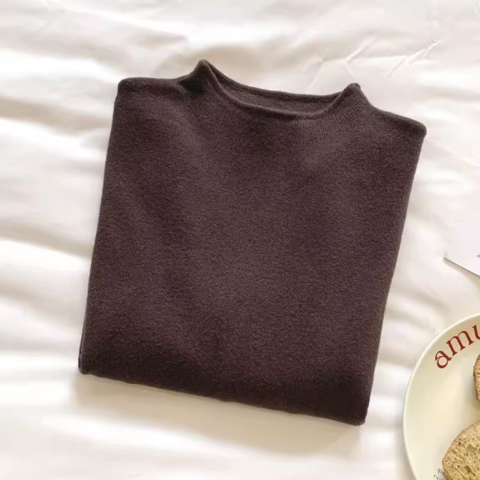 Damen-Strickpullover mit Stehkragen, einfarbig