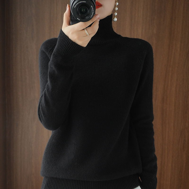 Damen-Strickpullover, hoher Kragen, einfarbig, locker
