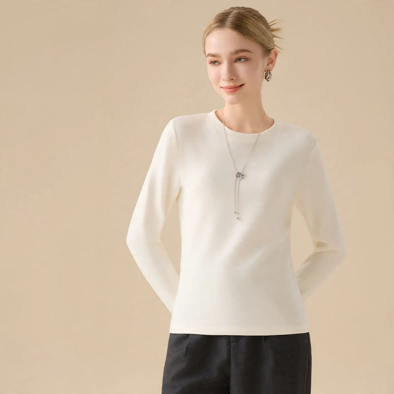 Damen-Langarm-Unterziehshirt, gefüttert, Rundhals