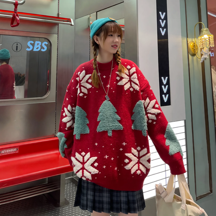 Weihnachtspullover mit Rentier-Motiv im Oversize-Look