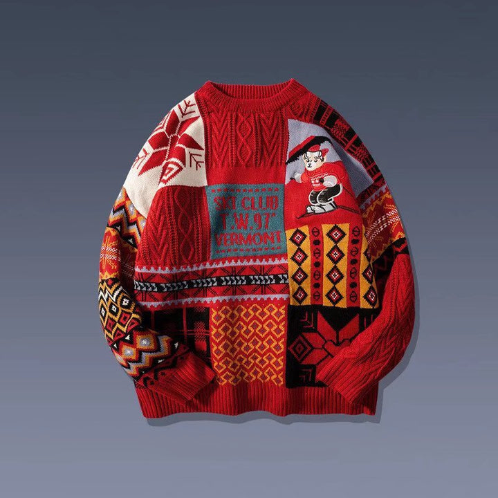 Unisex-Strickpullover mit Bären-Jacquard