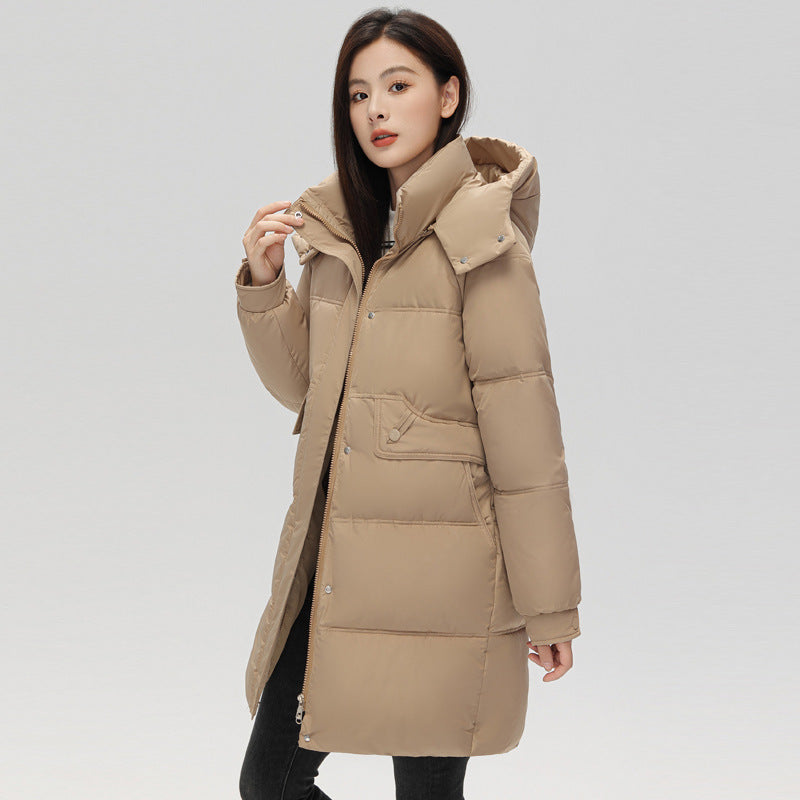 Mittellange Damen-Steppjacke mit Kapuze, gefüttert