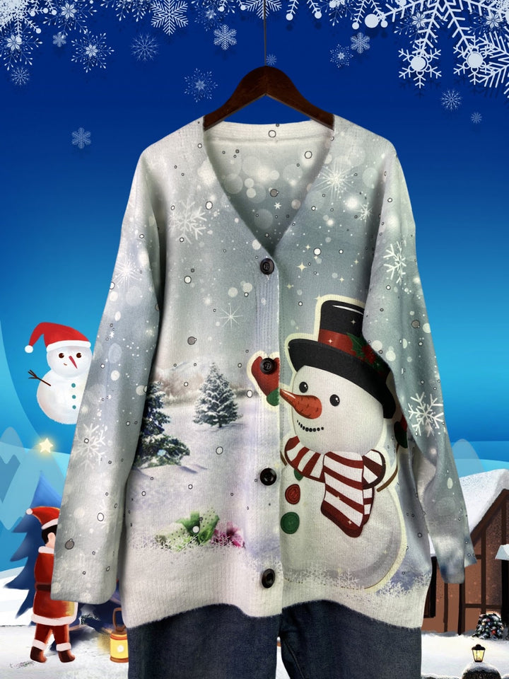 Festliche Strickjacke mit Weihnachtsmotiven, V-Ausschnitt