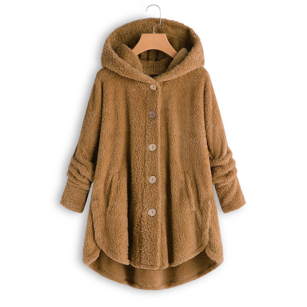Damen-Plüschjacke mit Knopfleiste, asymmetrisch