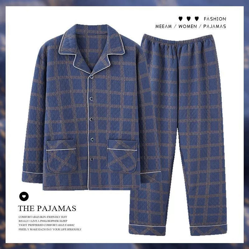 Gefütterter Herren-Pyjama, 100% Baumwolle, extra warm