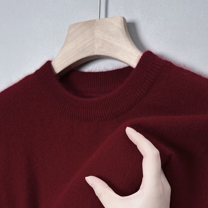 Herren-Wollpullover, Rundhalsausschnitt, einfarbig