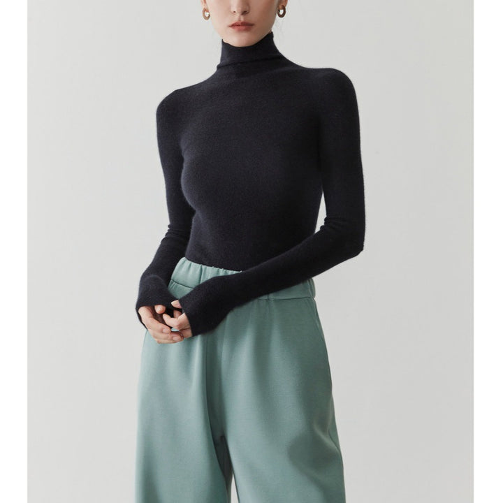 Damen-Kaschmirpullover mit Stehkragen, nahtlos