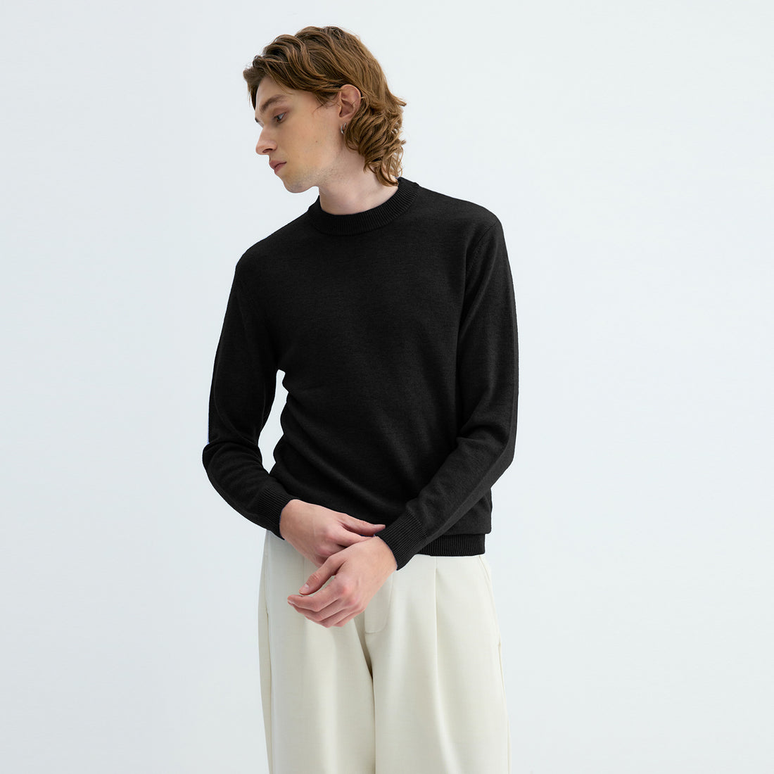 Herren Pullover aus 100% Schafwolle, Stehkragen