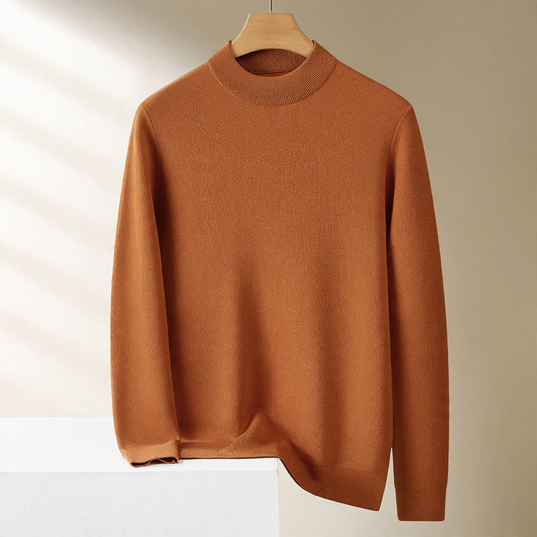 Herren-Wollpullover, Stehkragen, gefüttert