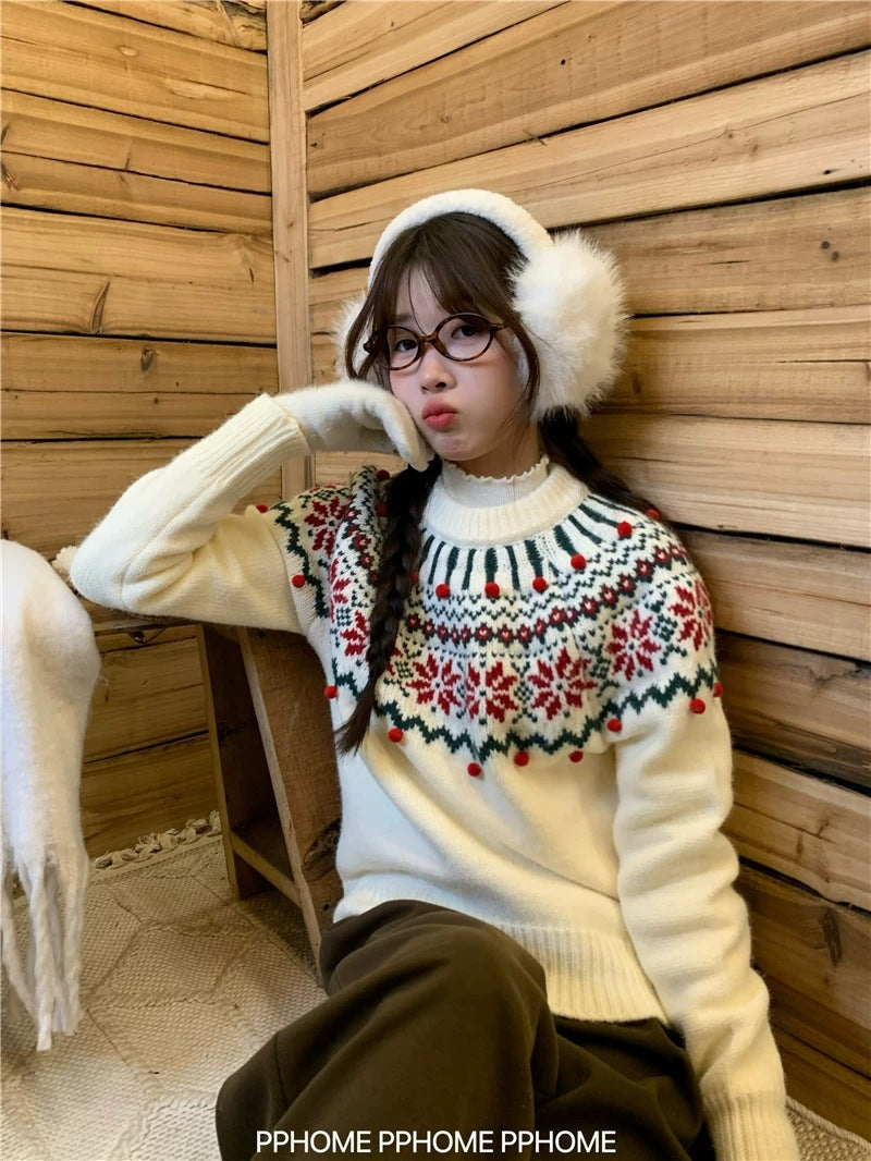 Gefütterter Strickpullover in Weihnachtsrot