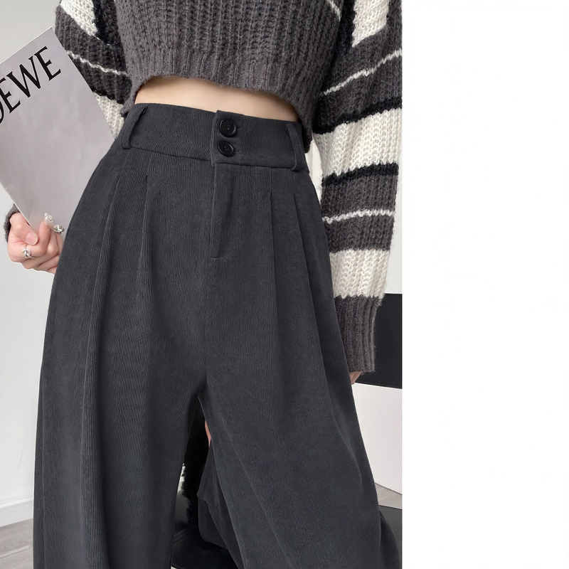Chenille-Stoffhose mit hohem Bund, gerade geschnitten