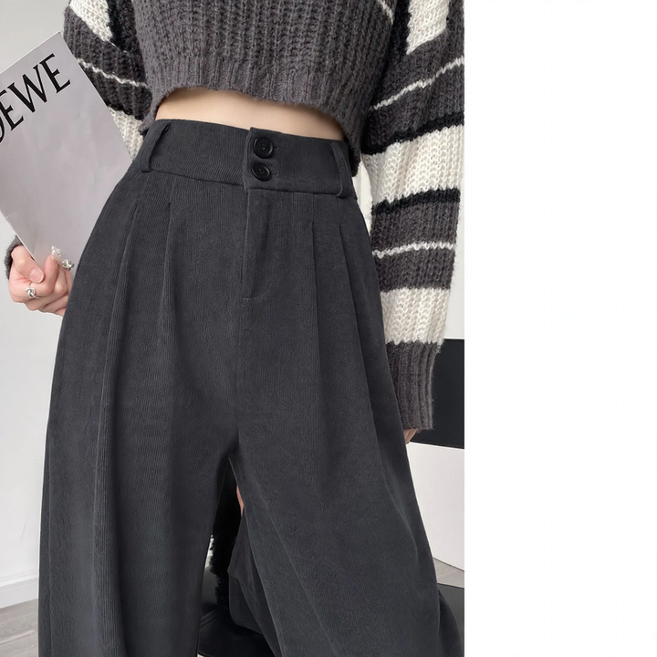 Chenille-Stoffhose mit hohem Bund, gerade geschnitten