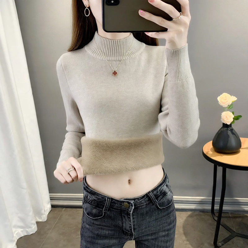 Damen-Strickpullover mit Innenfutter, warm und figurbetont