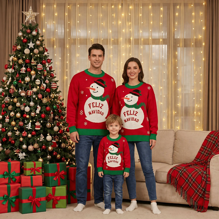 Weihnachtlicher Strickpullover, Rundhals, für die ganze Familie