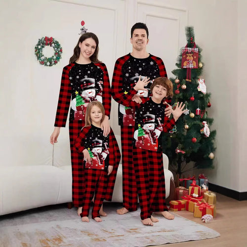 Familien-Pyjama-Set, Weihnachts-Drucke, Schneemann & Zuckerstange