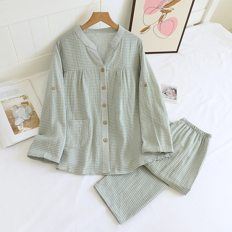 Damen-Pyjama-Set aus Baumwoll-Doppelgaze im Karomuster