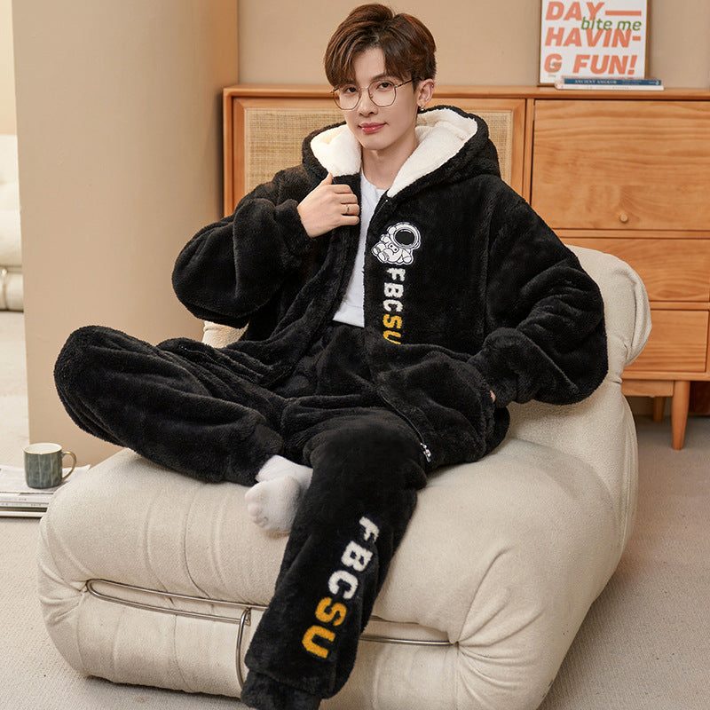 Herren-Pyjama-Set, Korallenfleece, gefüttert, warm