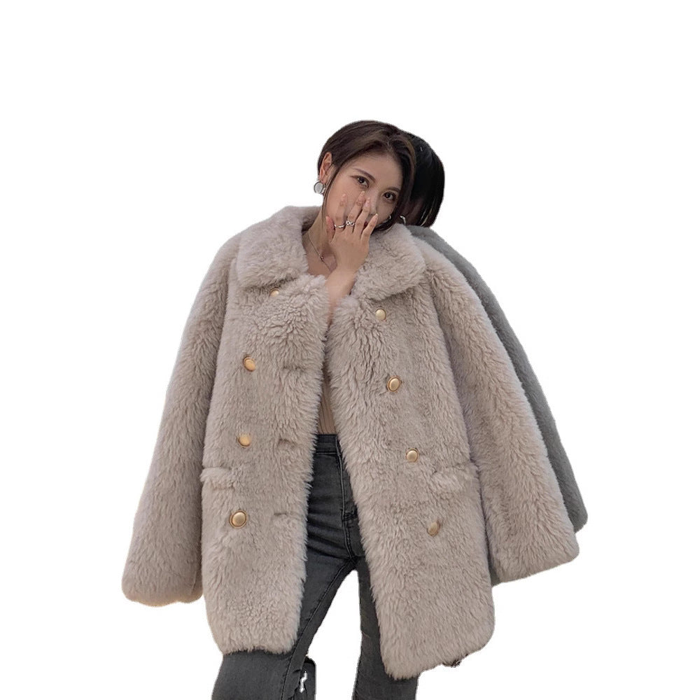 Mittellanger Lammfell-Mantel für Damen