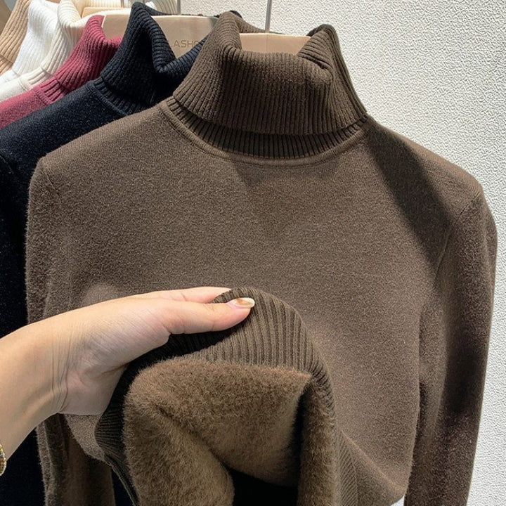 Damen-Strickpullover mit Innenfleece, hochgeschlossen