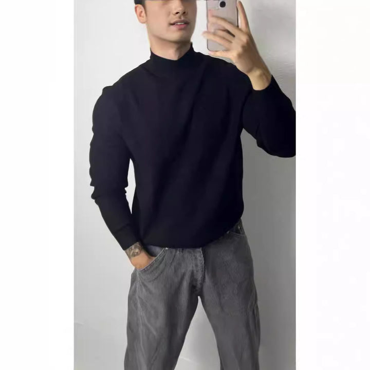 Herren-Strickpullover, Stehkragen, körperbetont